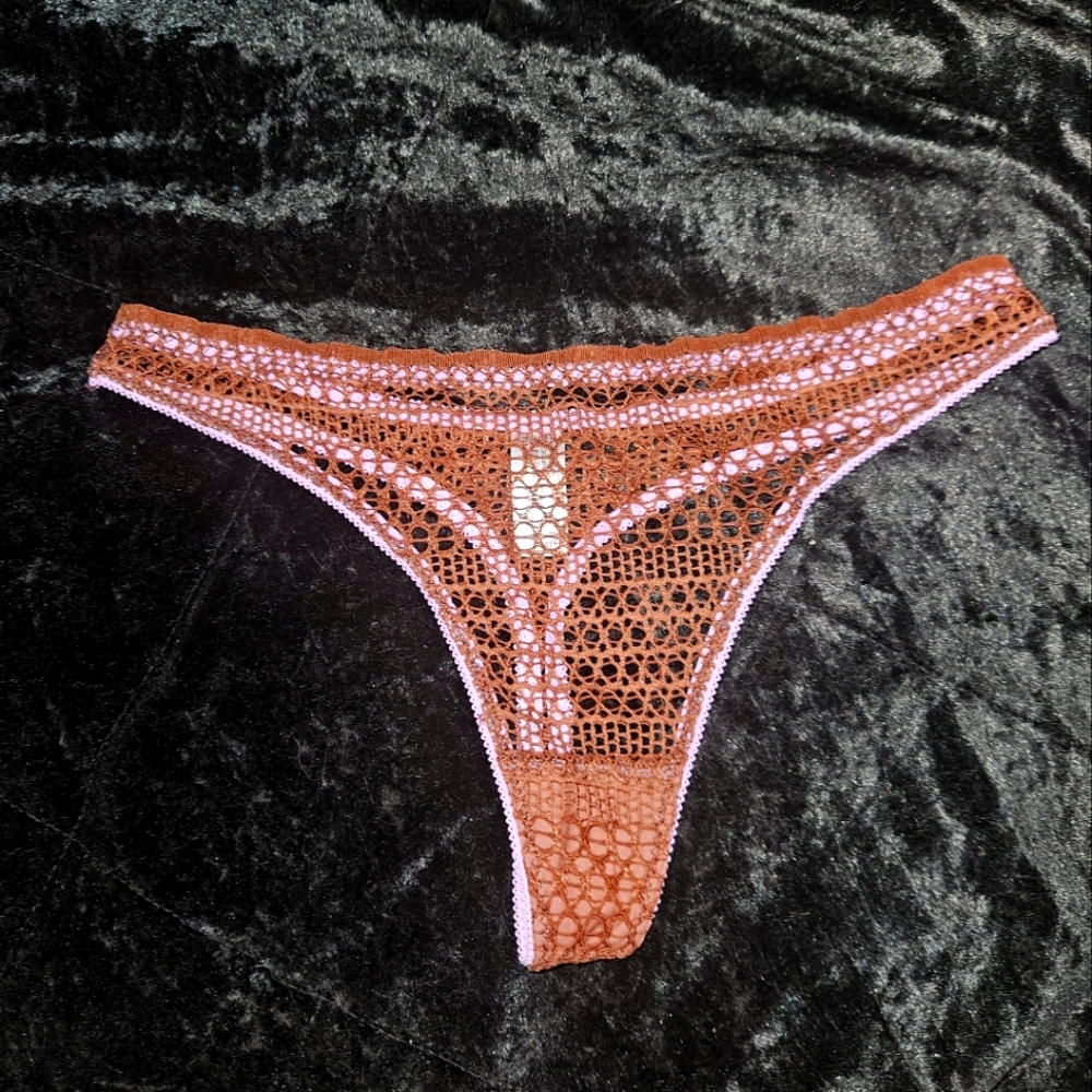 Brown Fishnet Mesh Thong - Size M